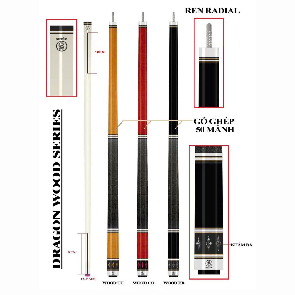 Cơ Bida Lỗ Dragon Wood CO/ Gậy Bida Chính Hãng Dragon 5 dragonwood